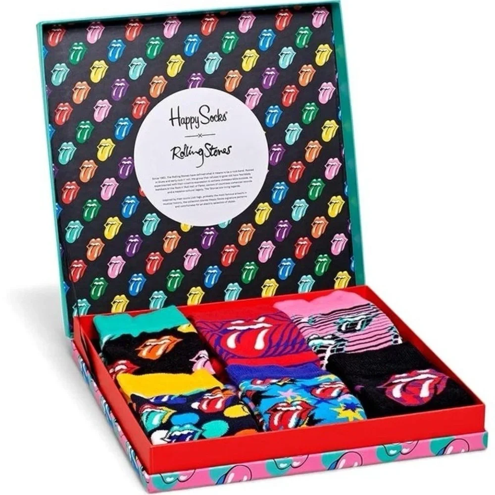 Rolling Stones Happy Socks 6 Pair Colorful Patterned Box Set Collection